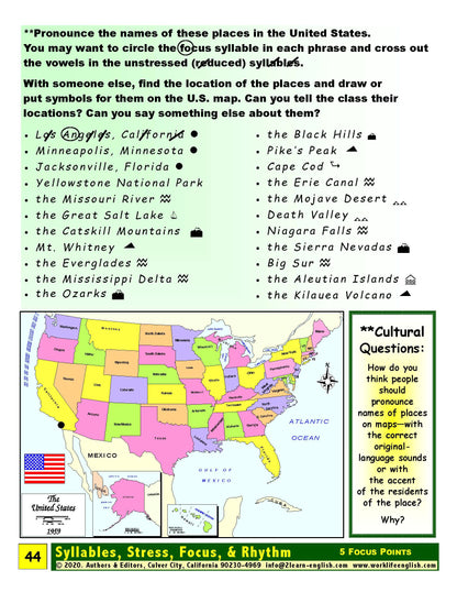E-02.05 Recognize, Pronounce, & Contrast Focus Points in Place Names, Phrases, & Sentences
