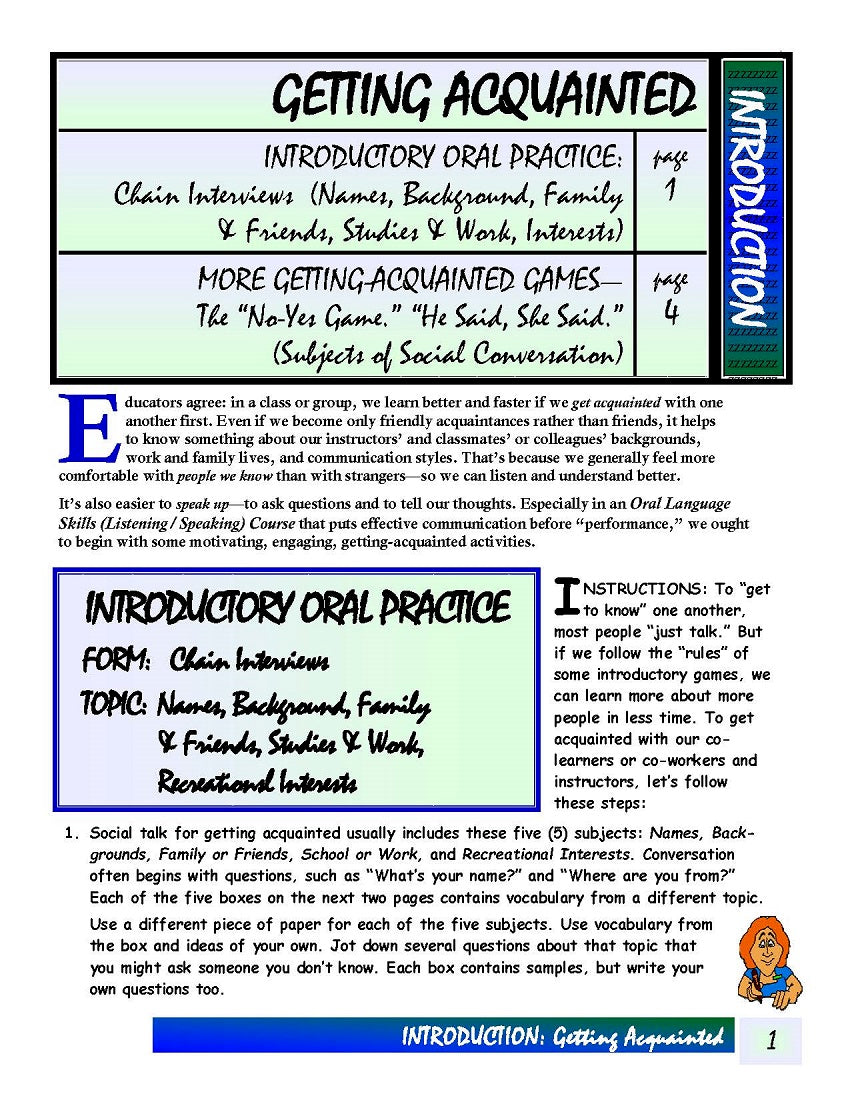 E-10.02a Get Acquainted with Oral-Language Skills Instructional Techniques & Activities—& One Another