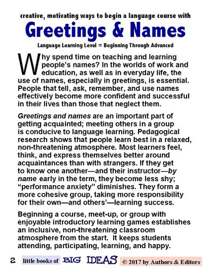 E-10.02b Get (Small-Format) Generic Ideas for Greetings & Names in Oral-Language-Skills Development