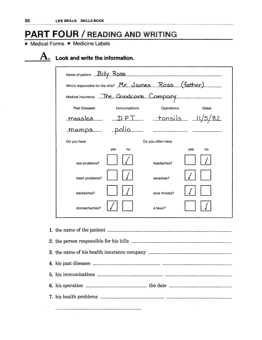 F-03.01 Read (& Write) Medical Forms & Medicine Labels.  Spell Health-Related Vocabulary