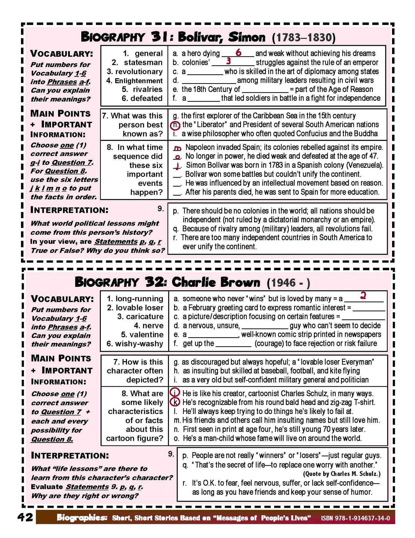 H-01.04 Get 30 Intermediate-Level Biographies with Aids to Comprehension & Tests of Mastery