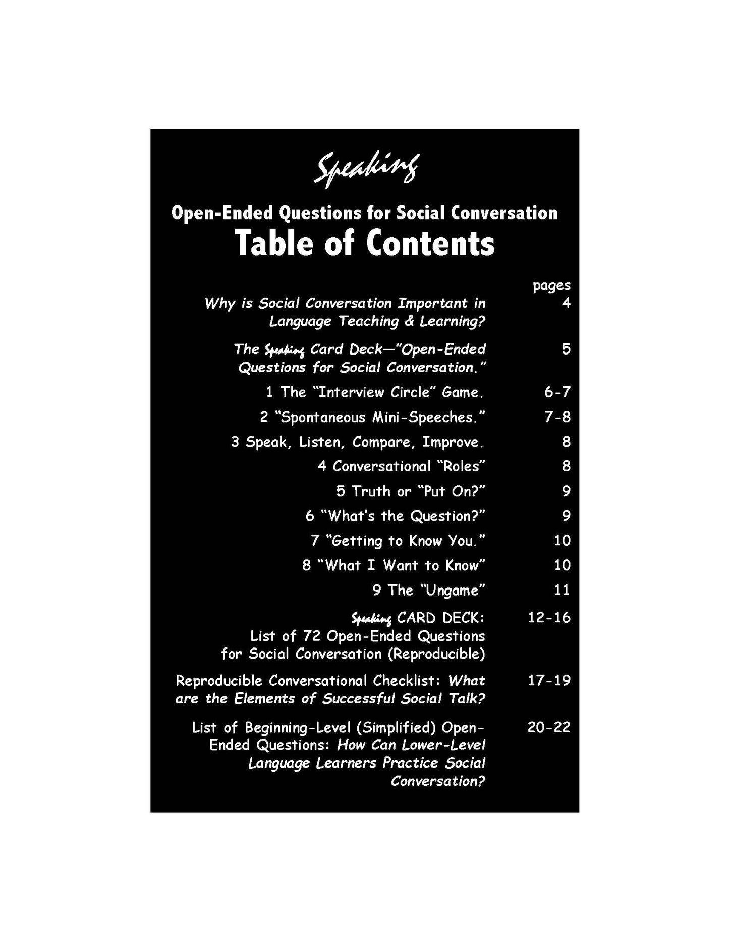 E-12 Open-Ended Questions for Social Conversation (Printed Version + Shipping)