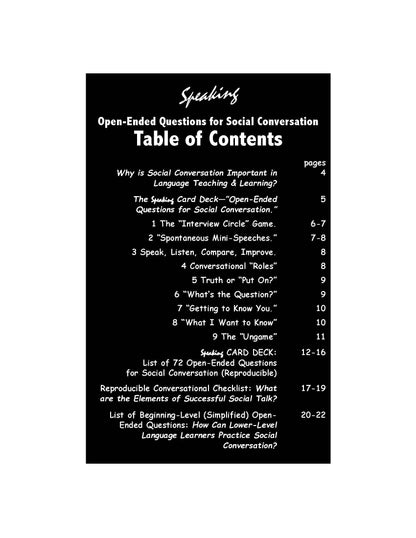 E-12 Open-Ended Questions for Social Conversation (Printed Version + Shipping)