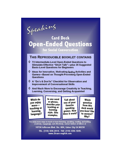 E-12 Open-Ended Questions for Social Conversation (Printed Version + Shipping)
